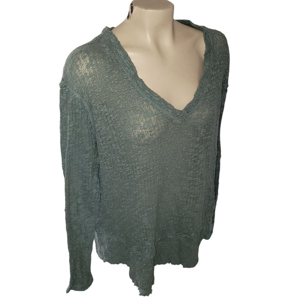 Womens Free People Extra Small Sheer Knit Long Sleeve Top In Sage‎ Green
